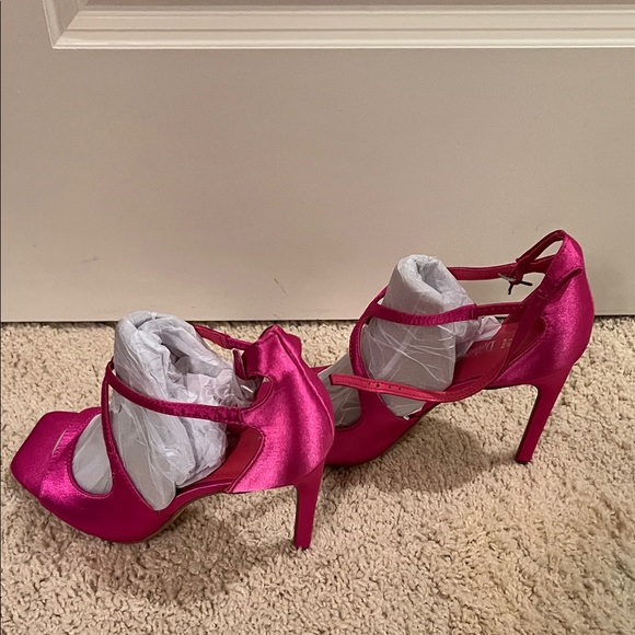 Dream Pairs Hot Pink Fuchsia Satin Stiletto Strappy Square Open Toe High Heels - Picture 7 of 9